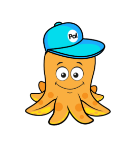 Buddy the octopus wearing a blue hat that has the Pal logo on it